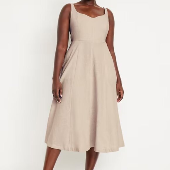 Old Navy Dresses & Skirts - Old Navy Linen Blend Khaki fit & flare sleeveless midi dress XL coastal boho